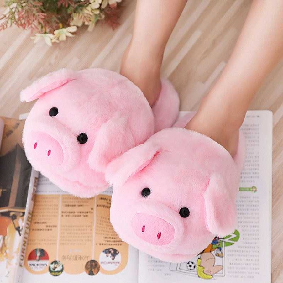 Plushies Kawaii Therapy | Kawaii Piglet Fluffy Slippers Pink