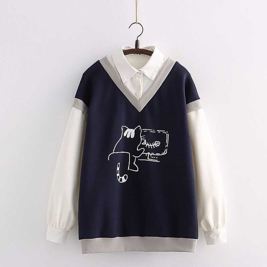 Clothing Kawaii Therapy | Kawaii Cat Fish Harajuku Style Sweater Limited Edition