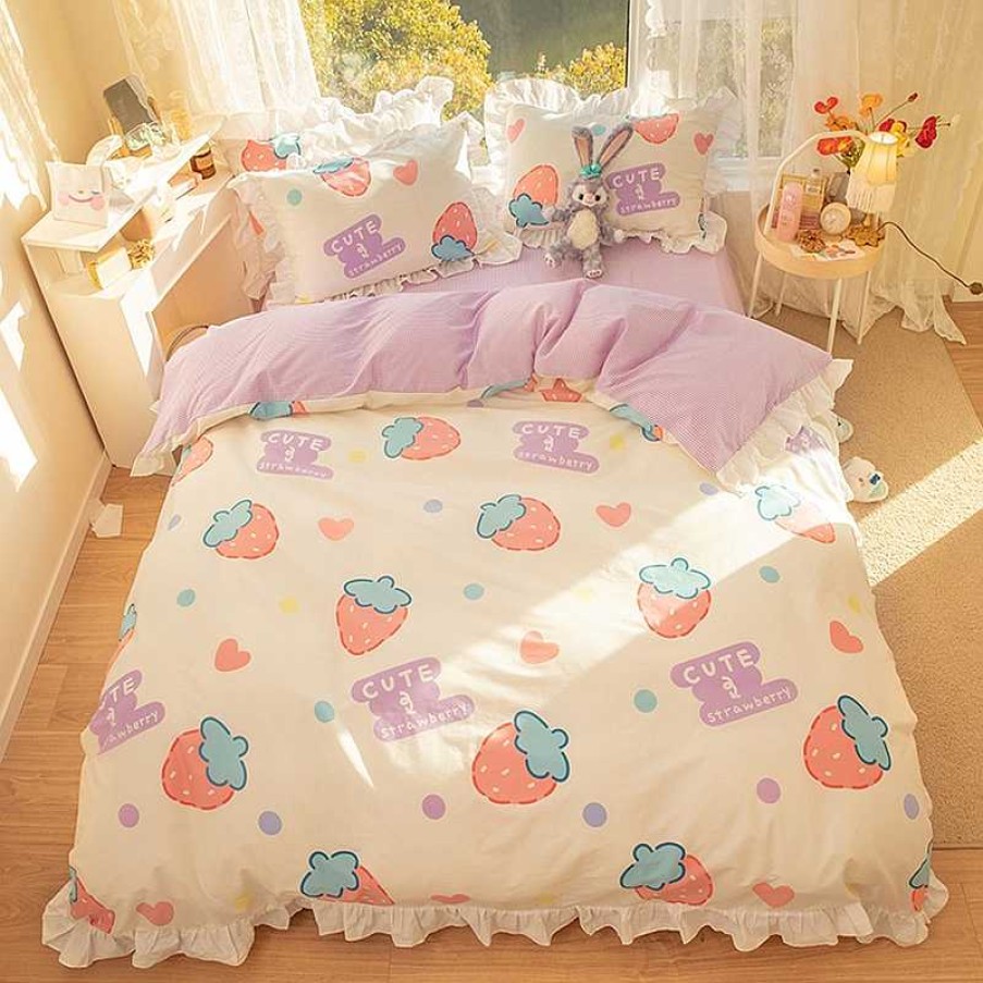 Accessories Kawaii Therapy | Kawaii Harajuku Pastel Bedsheet Special Edition Strawberry