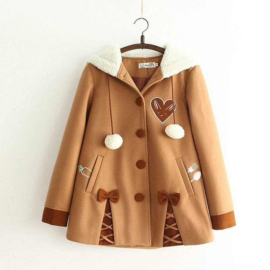 Clothing Kawaii Therapy | Kawaii Bunny Biscuit Harajuku Coat Special Edition Brown