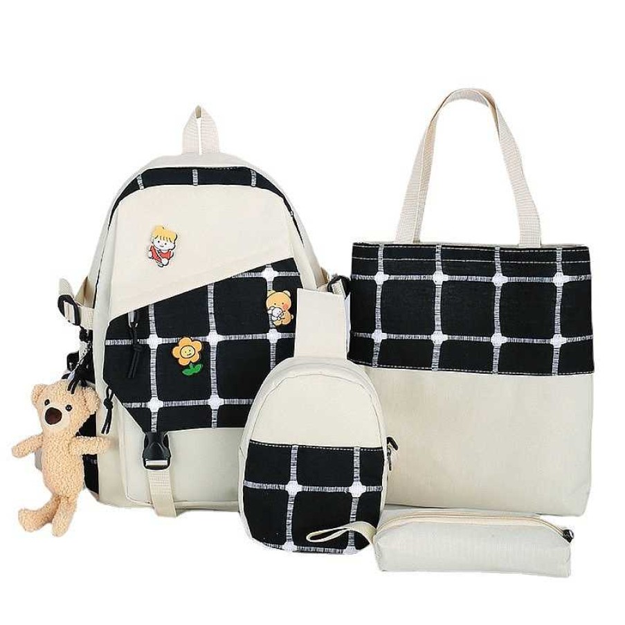 Bags Kawaii Therapy | Kawaii Korea Style Harajuku Plaid Grid Backpack Set