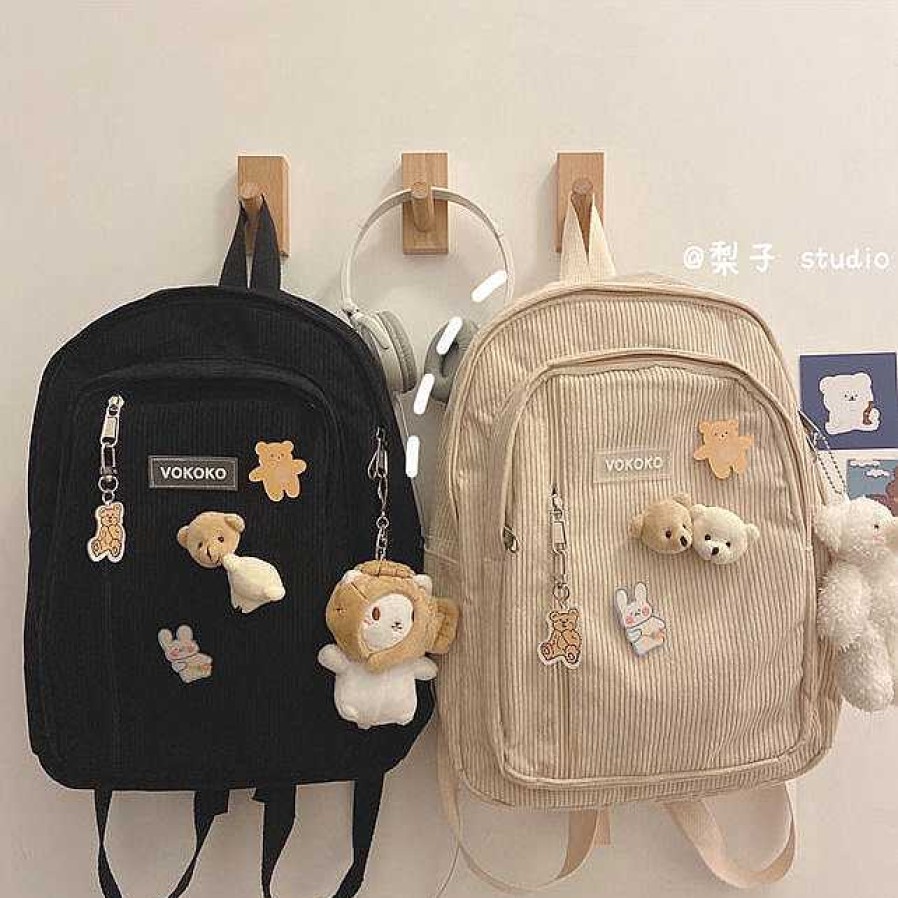 Bags Kawaii Therapy | Kawaii Korea Style Corduroy College Zipper Backpack