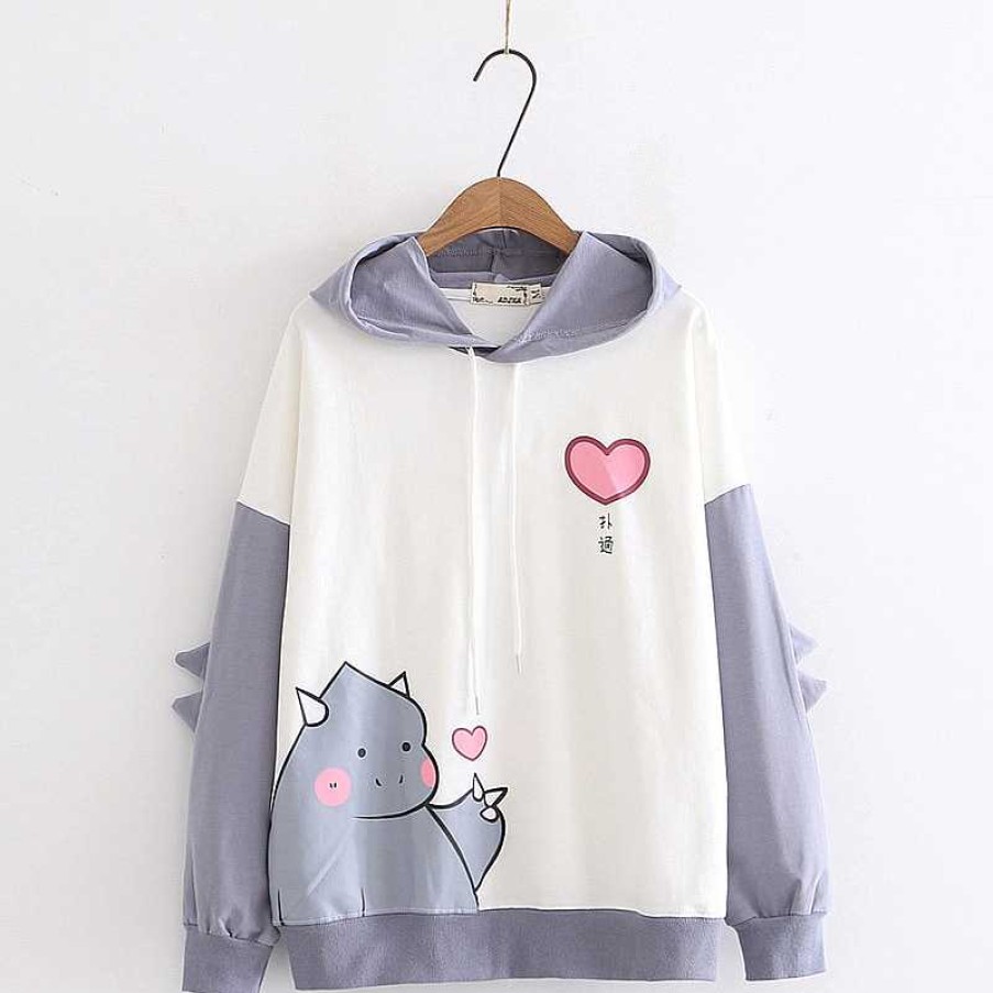 Clothing Kawaii Therapy | Kawaii Lovely Dinosaur Heart Harajuku Hoodie