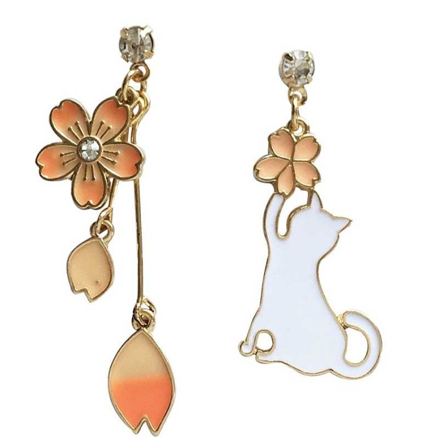 Accessories Kawaii Therapy | Kawaii Sakura Petal Cat Earrings Limited Edition