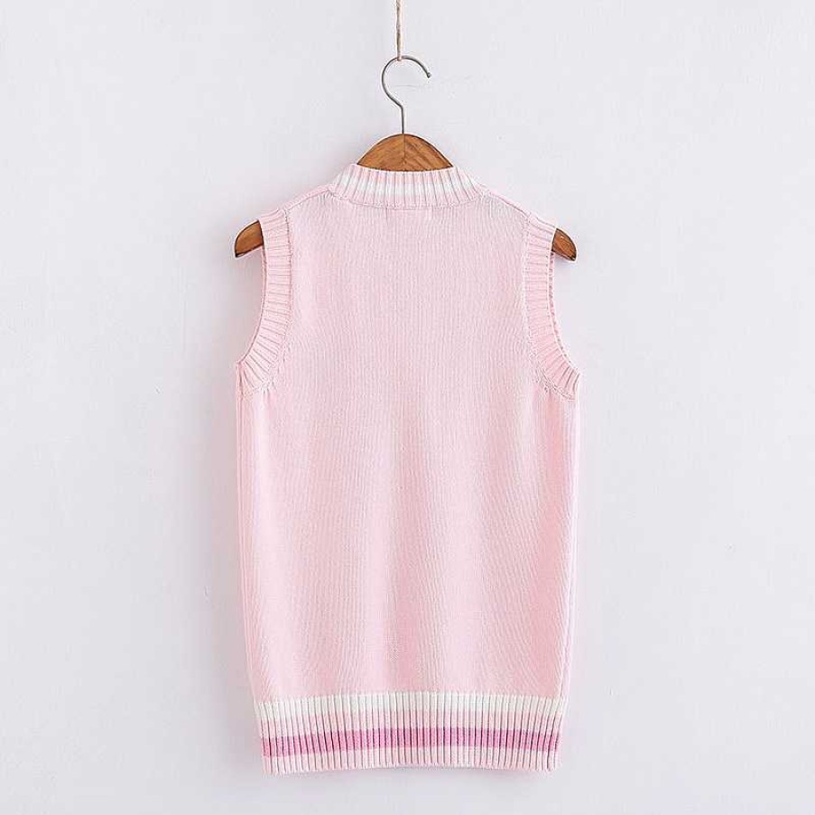 Clothing Kawaii Therapy | Kawaii Pastel Bunny Vest Sweater Pink