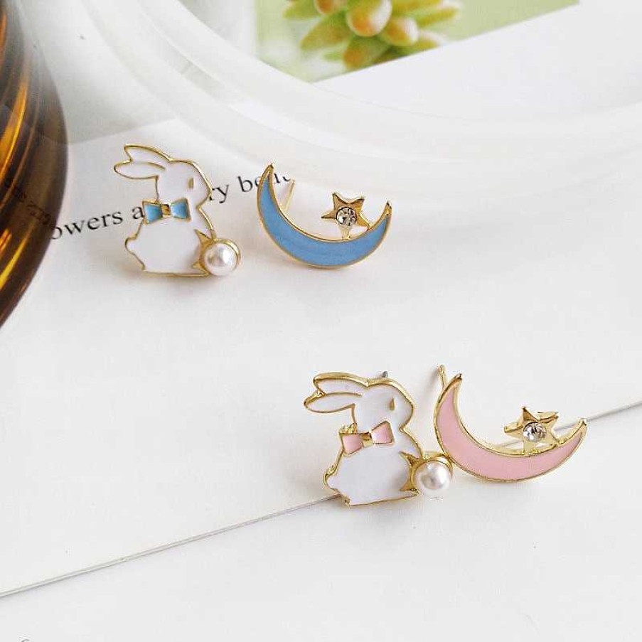 Accessories Kawaii Therapy | Kawaii Bunny Moon Fashion Stud Earrings