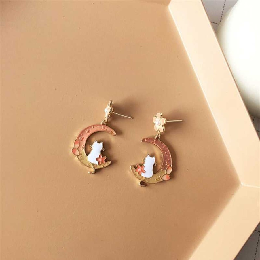 Accessories Kawaii Therapy | Kawaii Cat Moon Sakura Earrings Limited Edition