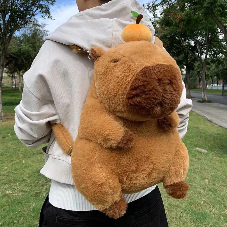 Bags Kawaii Therapy | Kawaii Therapy Capybara Plush Backpack Special Edition Brown