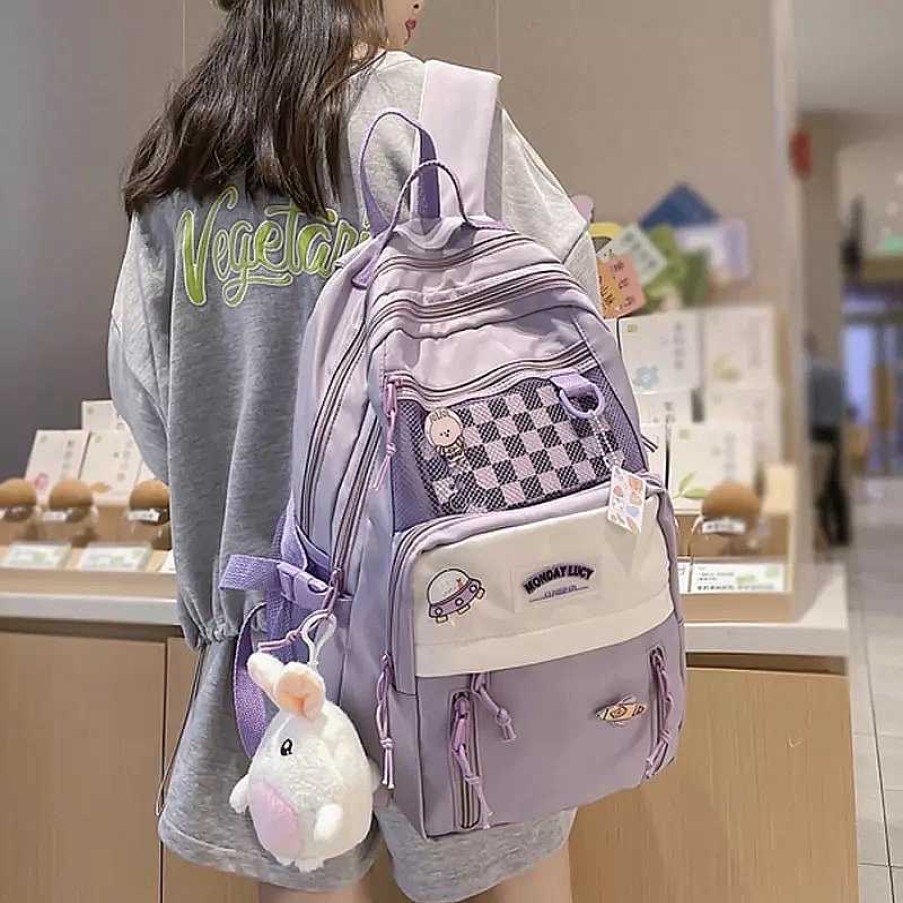 Bags Kawaii Therapy | Kawaii Pastel Canvas Large Capacity Multipocket Backpack