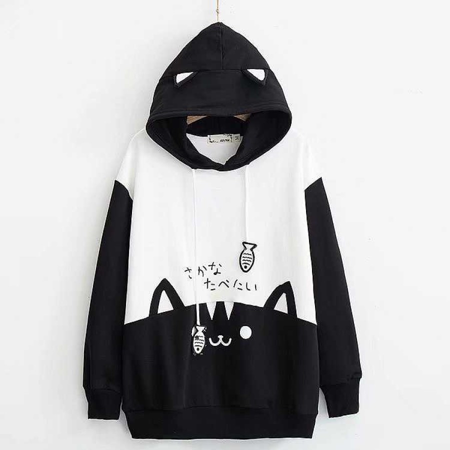 Clothing Kawaii Therapy | Kawaii Kitty Cat Fish Japanese Style Hoodie