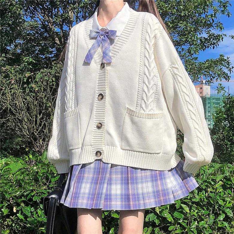 Clothing Kawaii Therapy | Kawaii Japanese College Style Harajuku Cardigan White