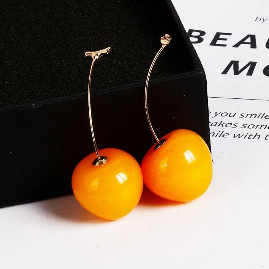 Accessories Kawaii Therapy | Kawaii Korea Style Summer Cherry Earrings Yellow