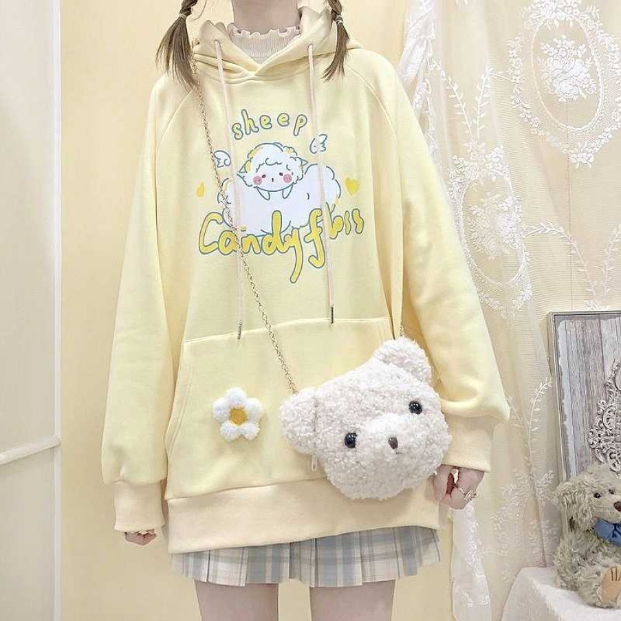 Clothing Kawaii Therapy | Kawaii Candy Floss Pastel Sheep Hoodie Special Edition Yellow