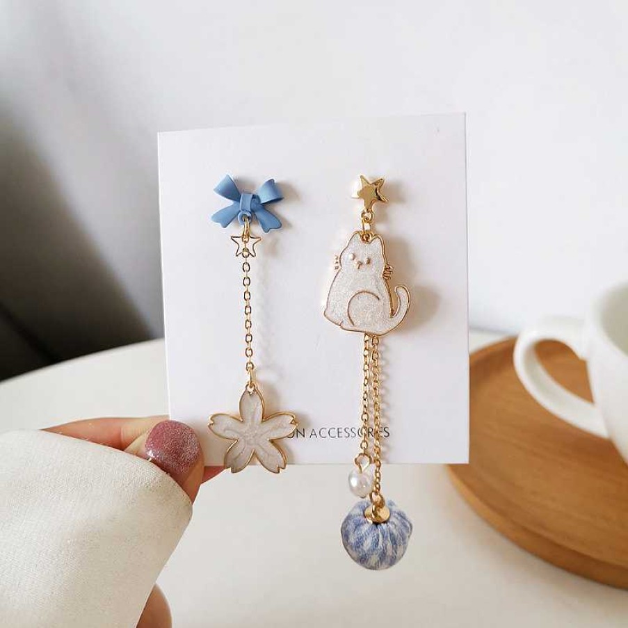 Accessories Kawaii Therapy | Kawaii Sakura Cat Flower Earrings Limited Edition