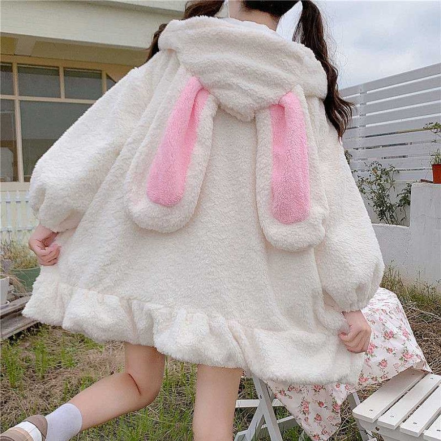 Clothing Kawaii Therapy | Kawaii Lovely Bunny Ears Harajuku Hoodie Limited Edition White