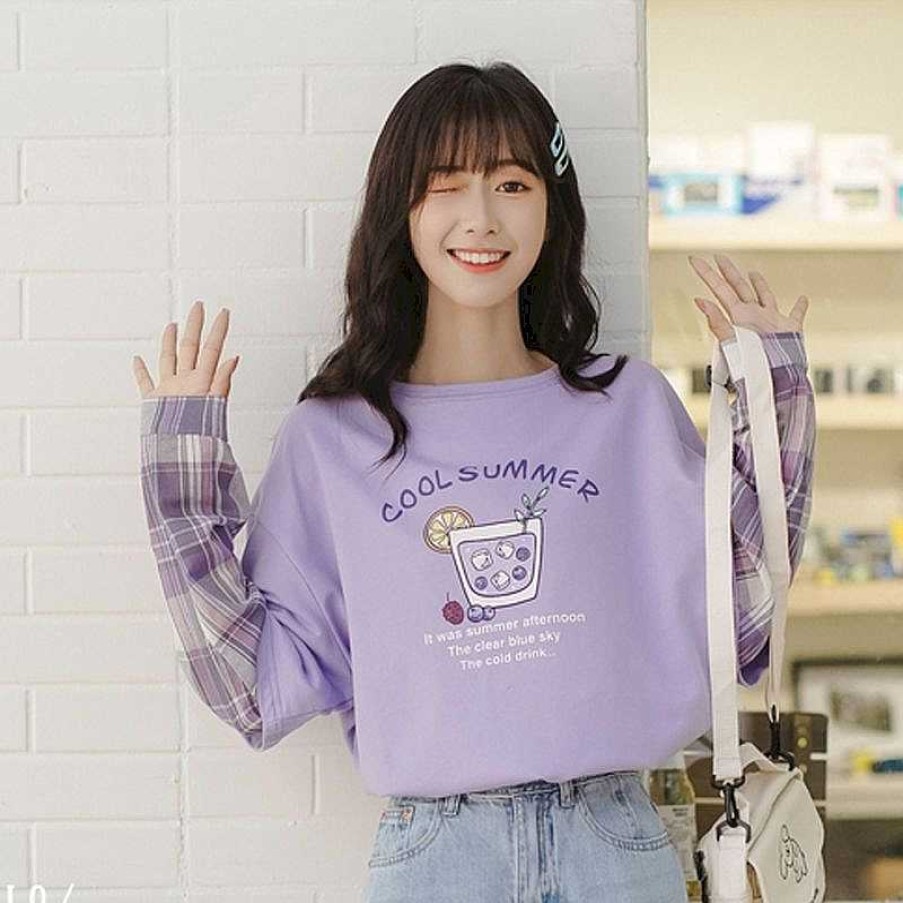 Clothing Kawaii Therapy | Kawaii Cool Summer Two-Piece Long Sleeve Shirt Lavender