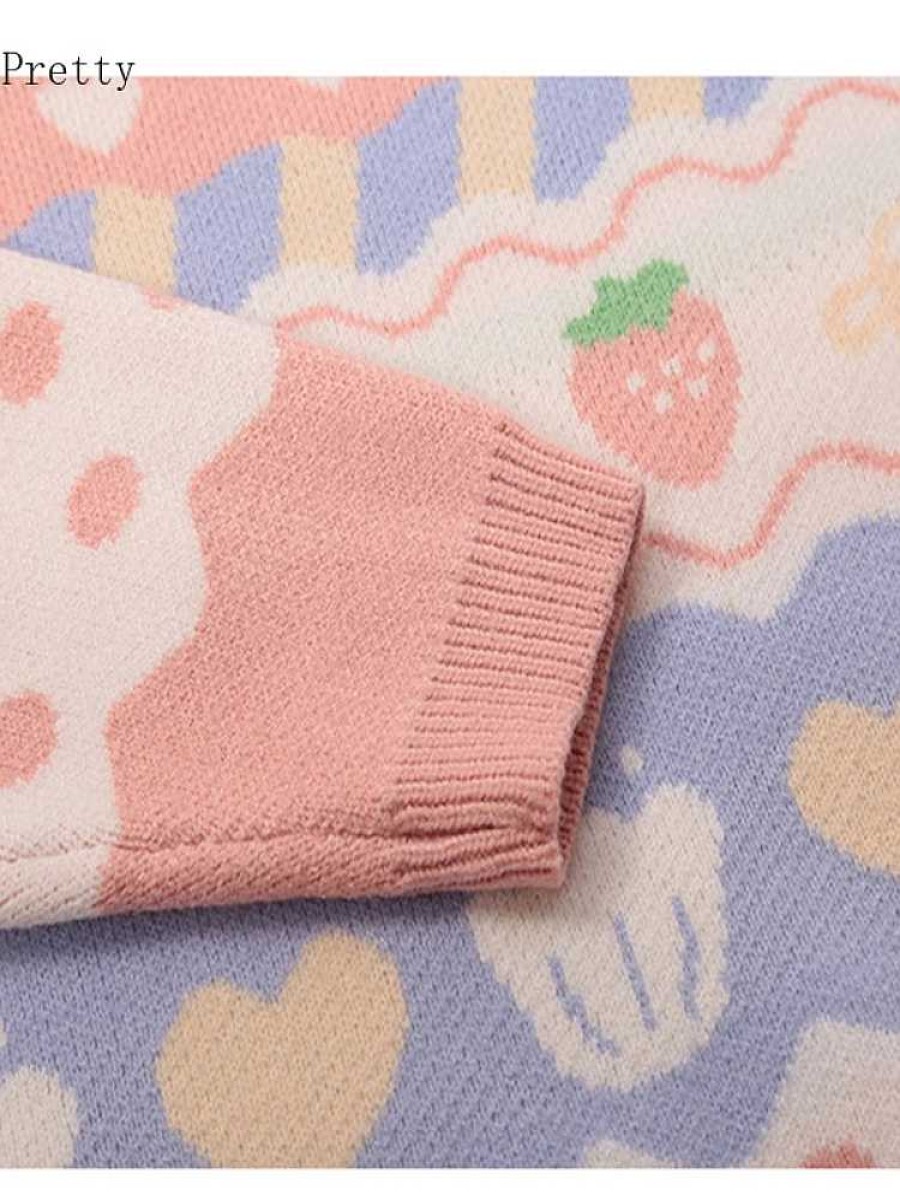 Clothing Kawaii Therapy | Kawaii Strawberry Harajuku Sweater Limited Edition Pink