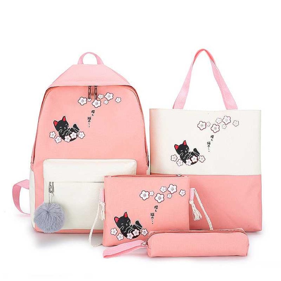 Bags Kawaii Therapy | Kawaii Neko Sakura Cat Harajuku Backpack Set