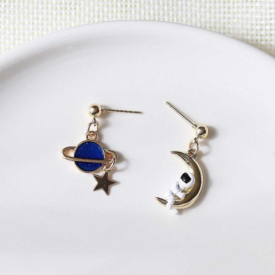 Accessories Kawaii Therapy | Kawaii Space Astronaut Moon Earrings Limited Edition