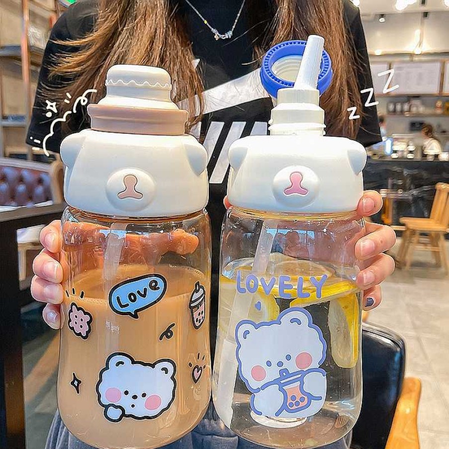 Bottles Kawaii Therapy | Kawaii Bear Style Straw Bottle (1200Ml)