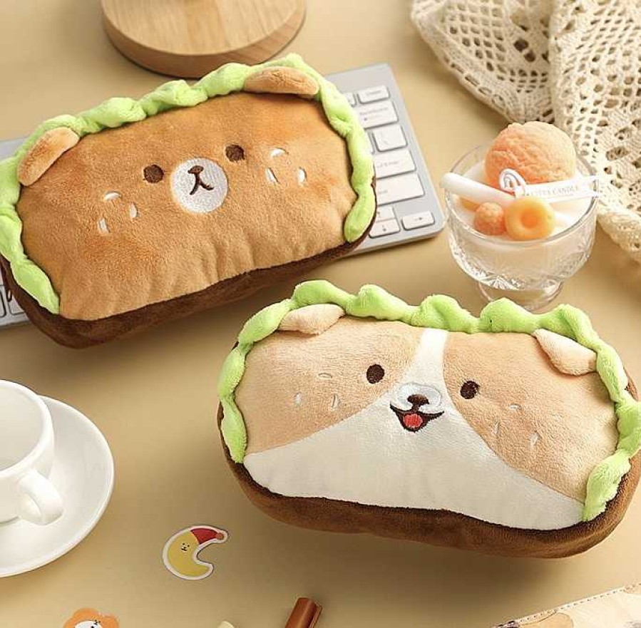 Plushies Kawaii Therapy | Kawaii Shiba Inu Hamburger Roll Pencil Case Limited Edition