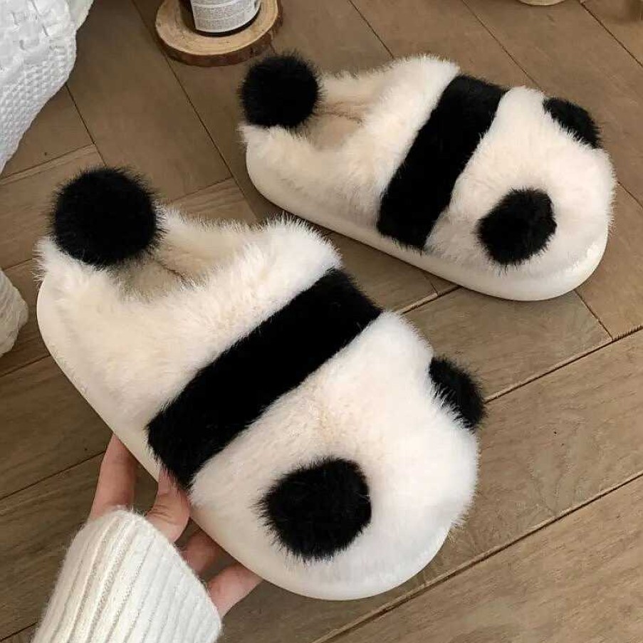 Accessories Kawaii Therapy | Kawaii Therapy Fluffy Panda Cozy Slippers Limited Edition White