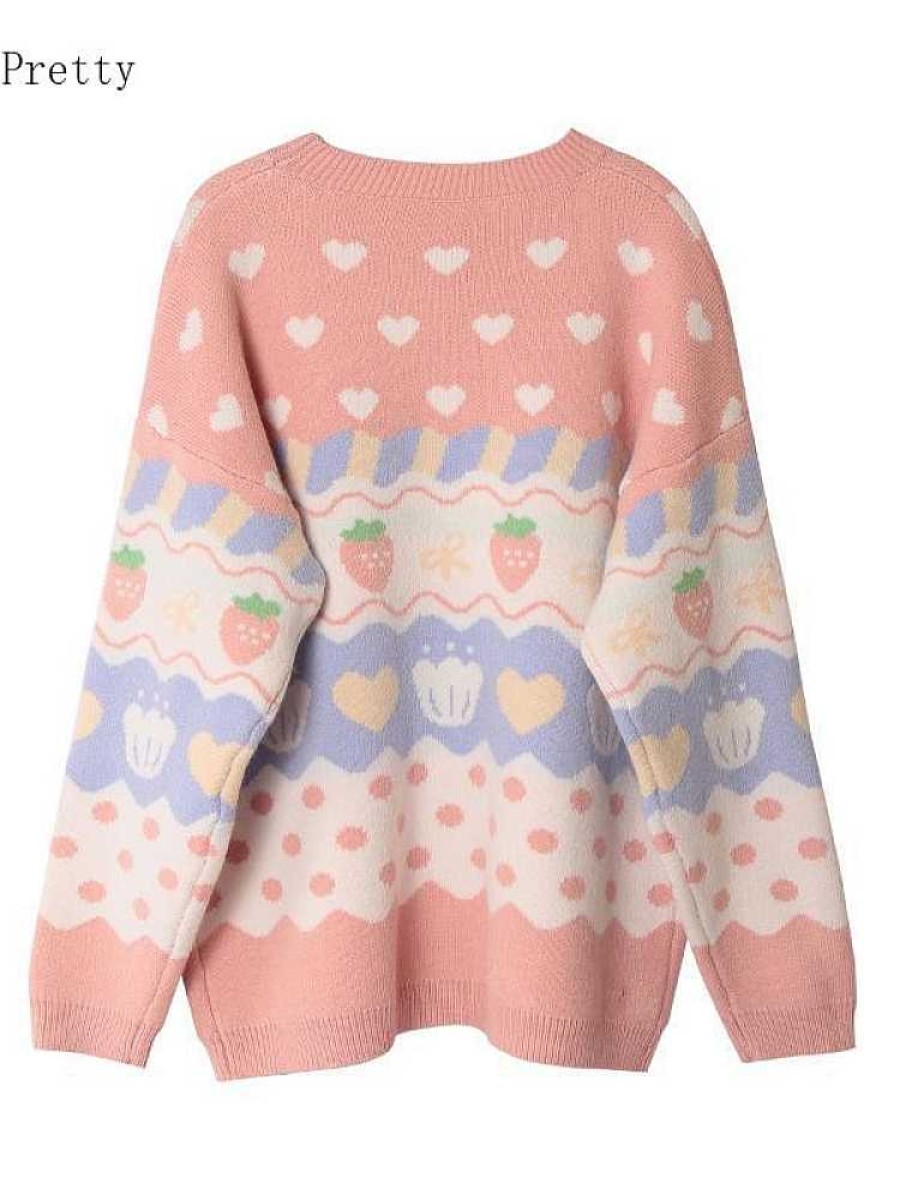 Clothing Kawaii Therapy | Kawaii Strawberry Harajuku Sweater Limited Edition Pink