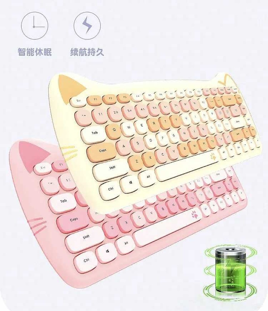 Accessories Kawaii Therapy | Kawaii Candy Cat Wireless Keyboard Mouse Set Limited Edition