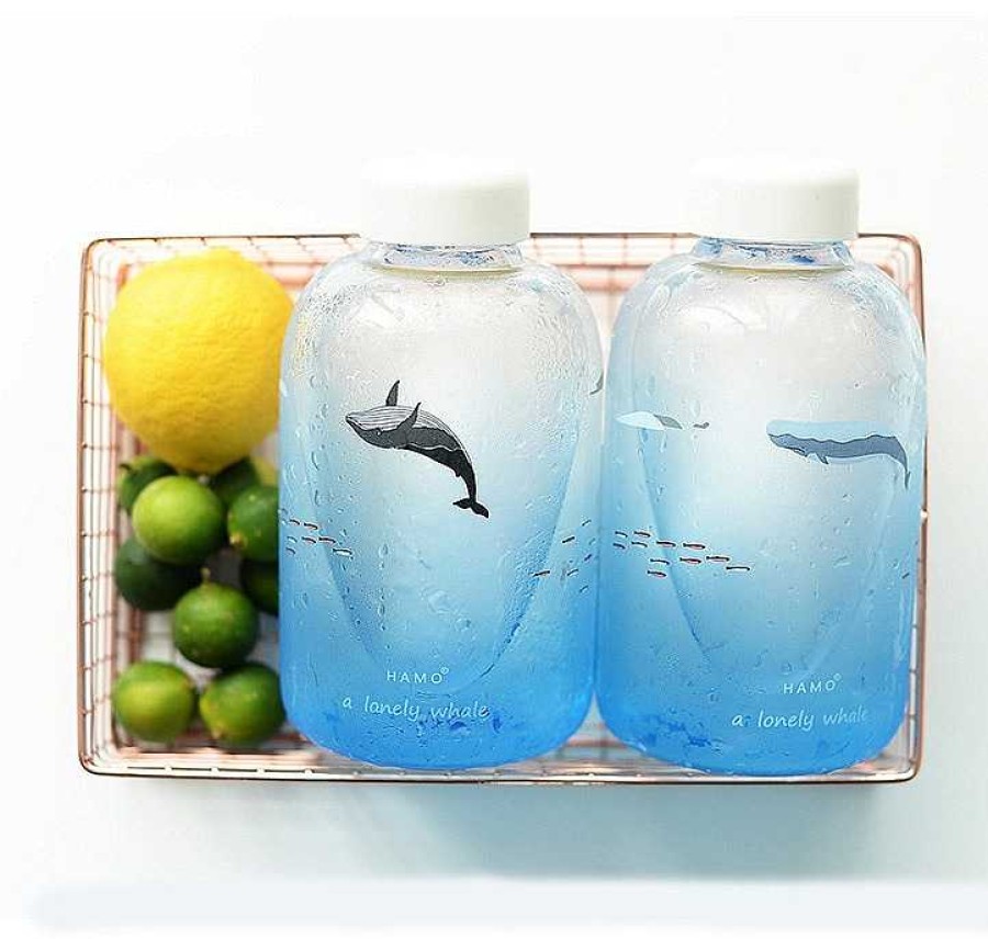 Bottles Kawaii Therapy | Kawaii Blue Whale Glass Bottle (600Ml) Blue Whale 600Ml