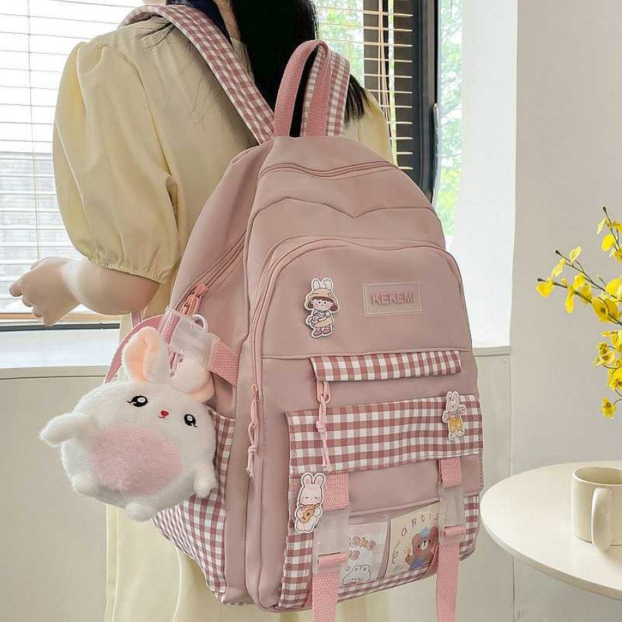 Bags Kawaii Therapy | Kawaii Japanese Style Plaid Canvas Backpack Limited Edition