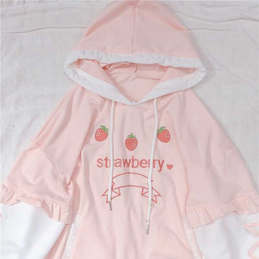 Clothing Kawaii Therapy | Kawaii Japanese Style Strawberry Harajuku Hoodie Pink