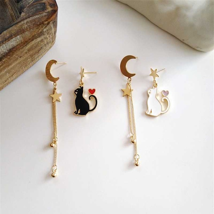 Accessories Kawaii Therapy | Kawaii Starry Cat Moon Earrings Limited Edition