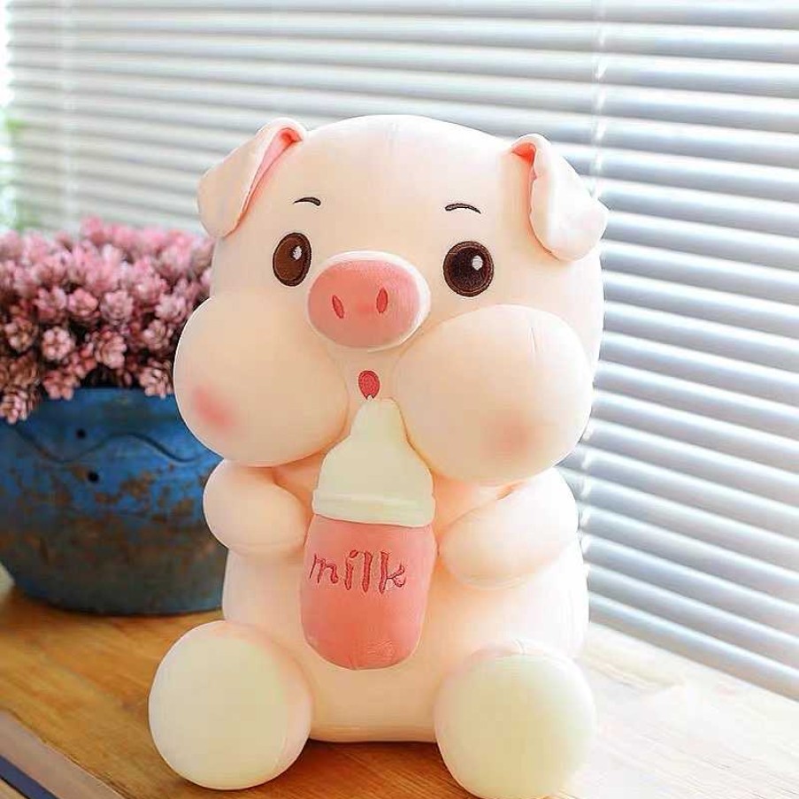 Plushies Kawaii Therapy | Kawaii Therapy Chubby Pig Milk Bottle Plush Xl (45Cm)