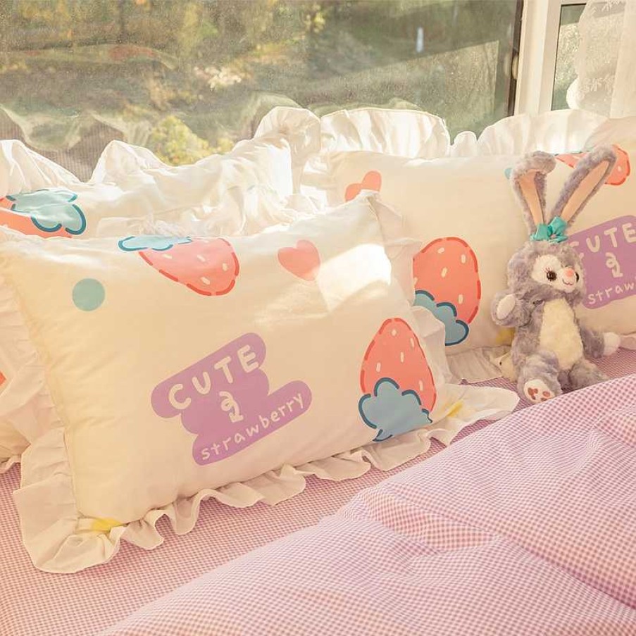 Accessories Kawaii Therapy | Kawaii Harajuku Pastel Bedsheet Special Edition Strawberry