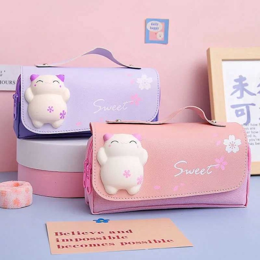 Stationery Kawaii Therapy | Kawaii Squishy Cat Sakura Pencil Case Limited Edition