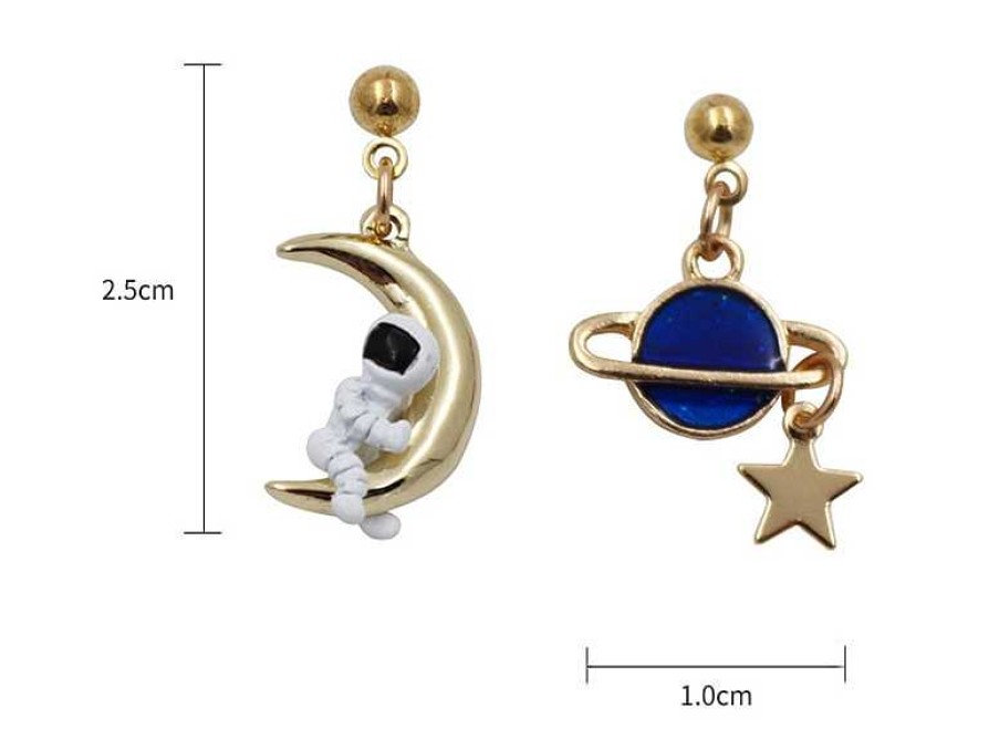 Accessories Kawaii Therapy | Kawaii Space Astronaut Moon Earrings Limited Edition