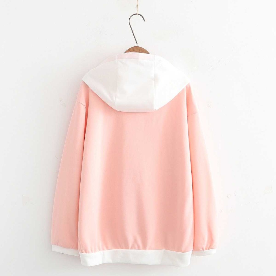 Clothing Kawaii Therapy | Kawaii Bunny Rabbit Cherry Blossom Hoodie Pink Tops