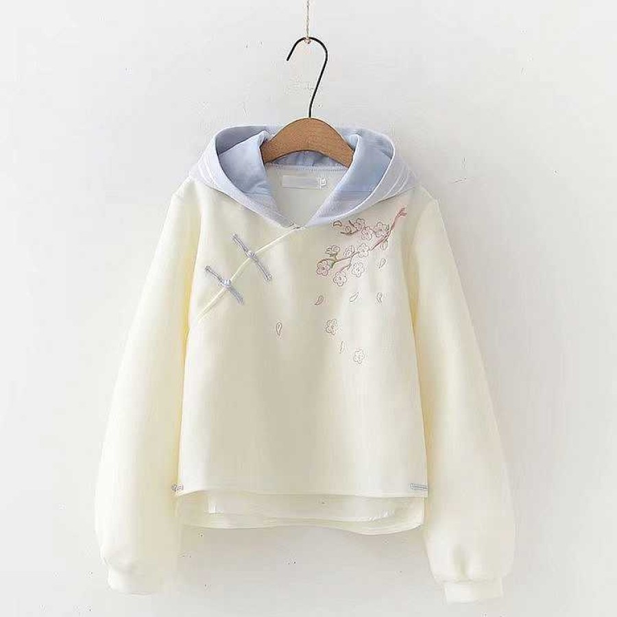 Clothing Kawaii Therapy | Kawaii Sakura Flowers Harajuku Style Hoodie Limited Edition White