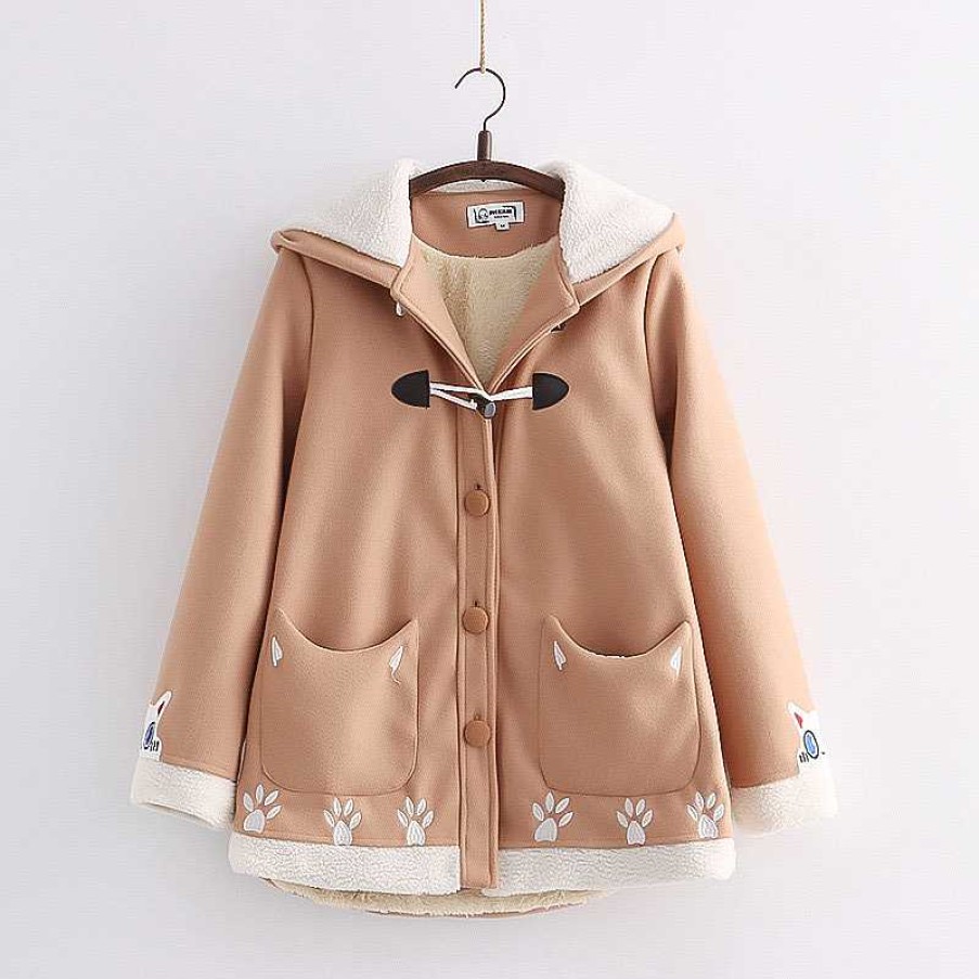 Clothing Kawaii Therapy | Kawaii Harajuku Cats Autumn Coat Special Edition Khaki