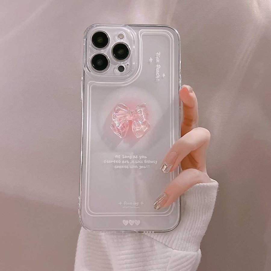 Accessories Kawaii Therapy | Kawaii Peach Japanese Style Ribbon Phone Case Pink