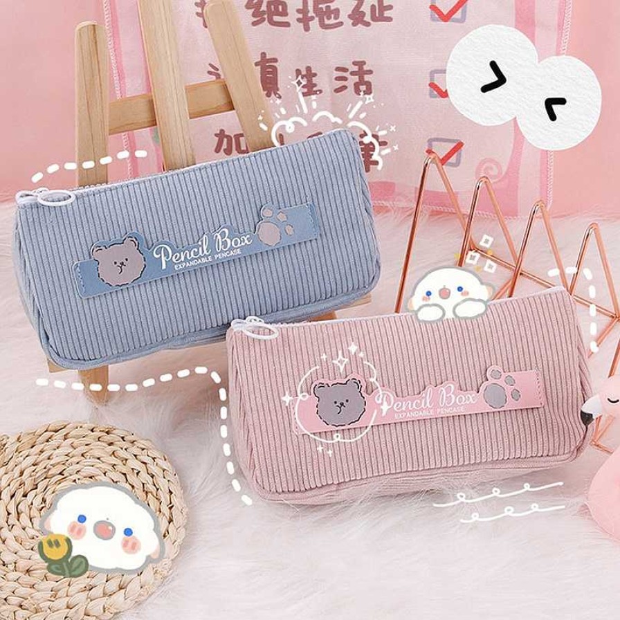 Stationery Kawaii Therapy | Kawaii Korean Bear Canvas Style Pencil Case