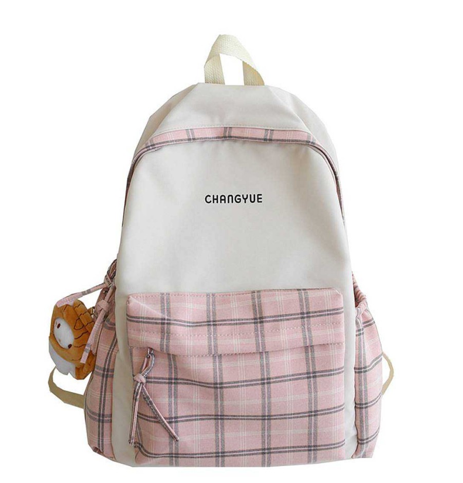 Bags Kawaii Therapy | Kawaii Plaid Korea Style Canvas Backpack Limited Edition