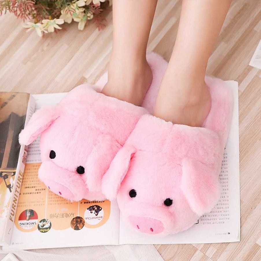 Plushies Kawaii Therapy | Kawaii Piglet Fluffy Slippers Pink