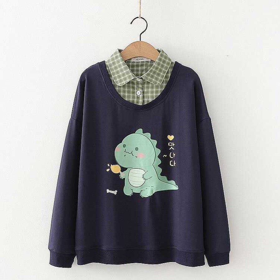 Clothing Kawaii Therapy | Kawaii Dinosaur Autumn Style Collar Sweater