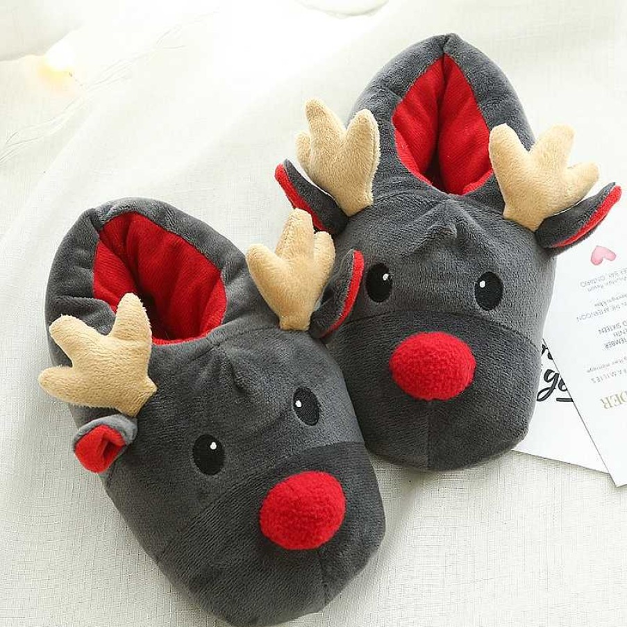 Accessories Kawaii Therapy | Kawaii Reindeer Fluffy Slippers Limited Edition Gray