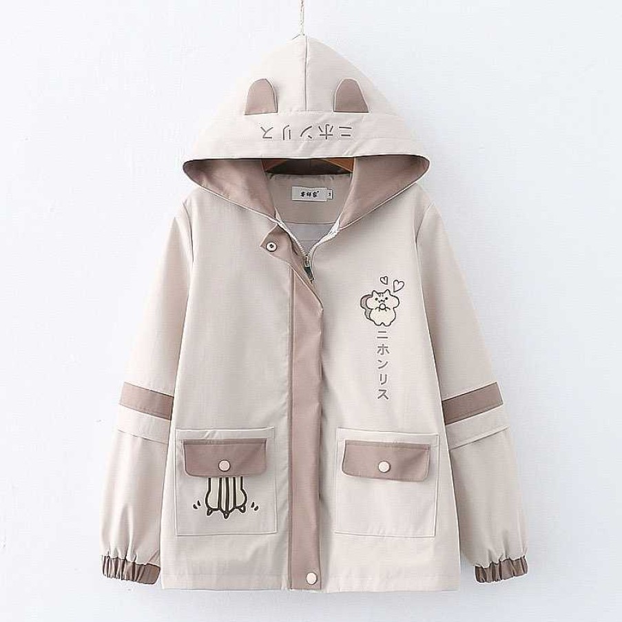 Clothing Kawaii Therapy | Kawaii Bunny Ears Harajuku Jacket Limited Edition Khaki