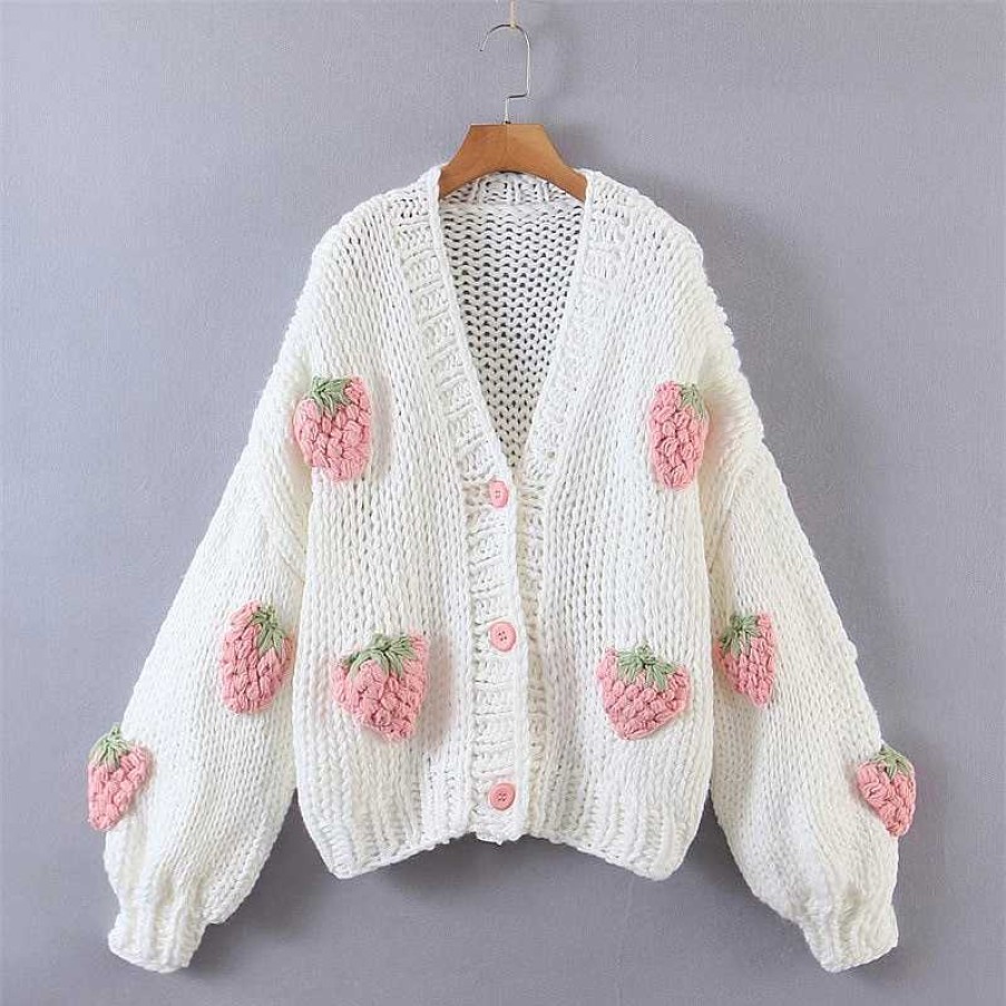 Clothing Kawaii Therapy | Kawaii Strawberry Knitted Cardigan Sweater Limited Edition