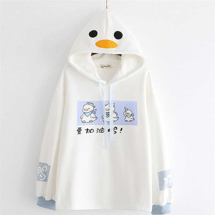 Clothing Kawaii Therapy | Kawaii Duck Japanese Style Hoodie Limited Edition White