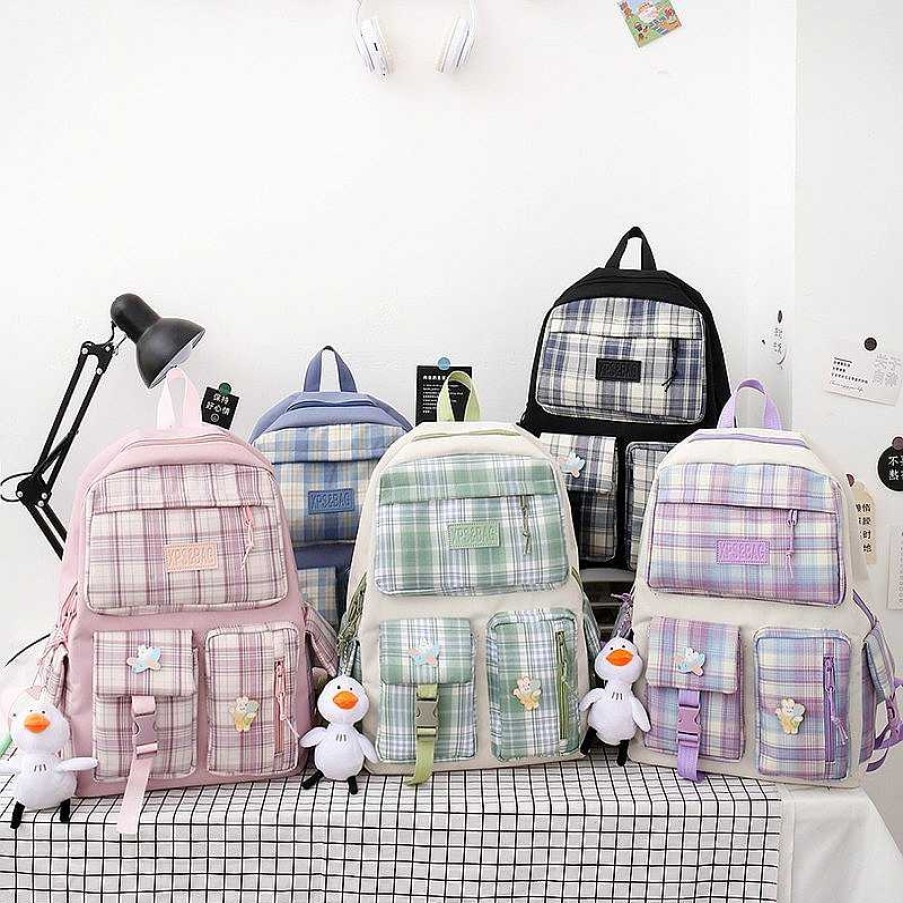 Bags Kawaii Therapy | Kawaii Pastel Canvas Harajuku Backpack Set (4Pcs)