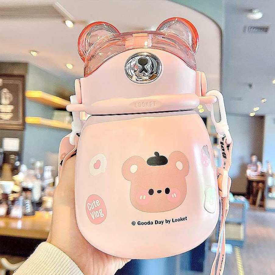 Bottles Kawaii Therapy | Kawaii Bear Thermal Flask Straw Bottle (800Ml)